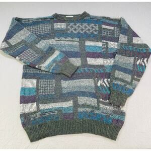 Vintage Pronto Umo‎ Sweater Mens XL 54 Alpaca Wool Italy Geometric Pullover Grey